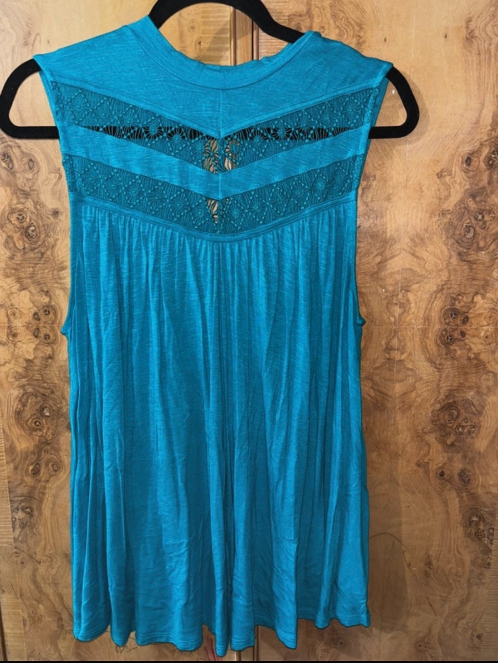 Sleeveless Crochet Yoke Swing Tank Top - Teal size Large